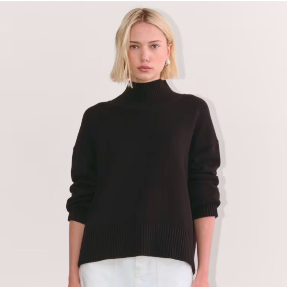 Everlane Black Cotton Mock Neck Rib Knit Sweater